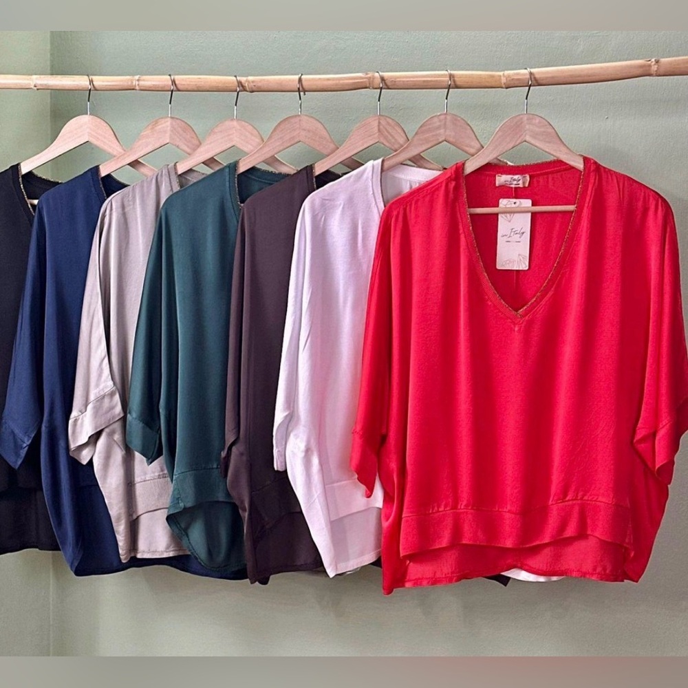 Made in Italy Satin V-neck Top